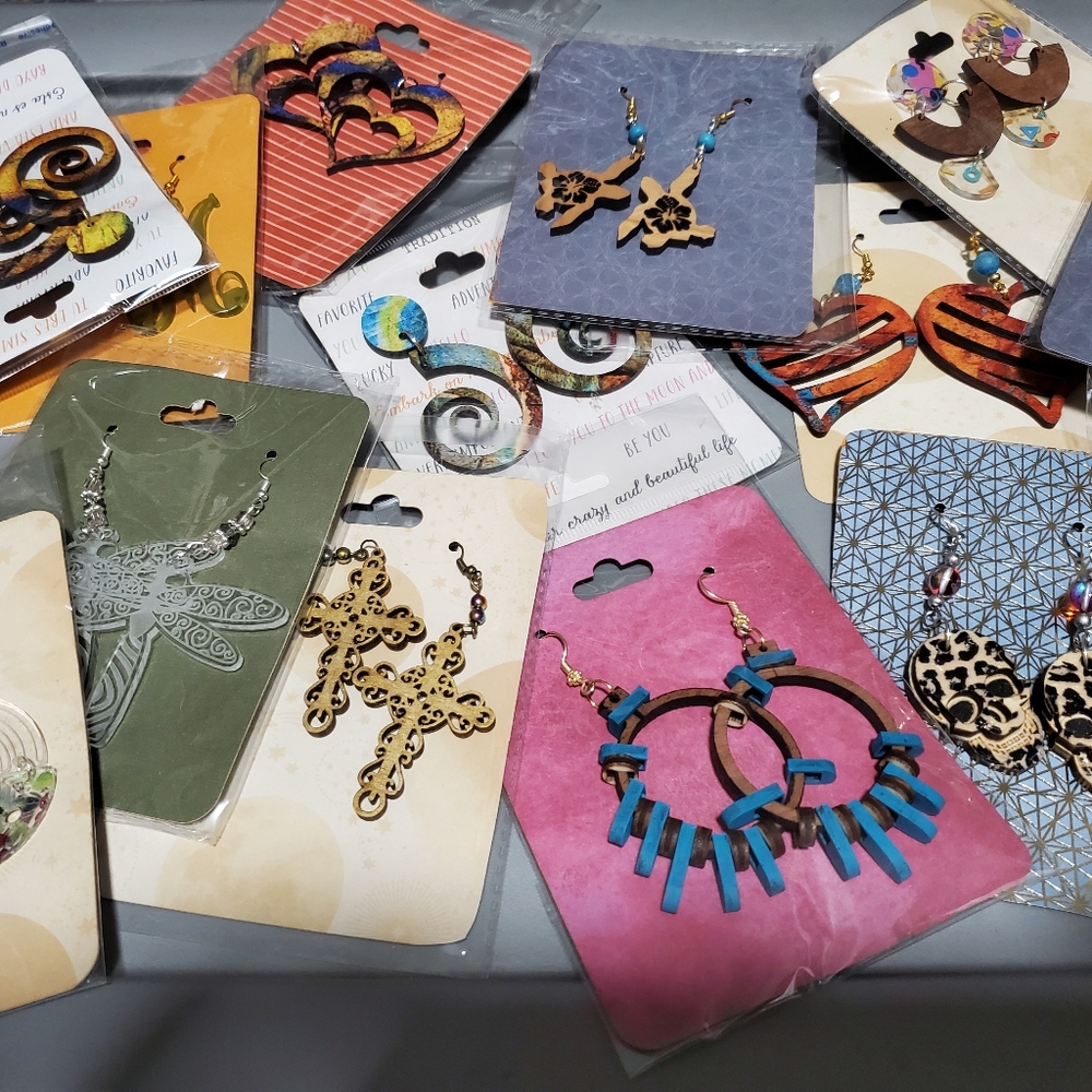 Mystery Box of 5 Earrings Handmade Wood Acrylic